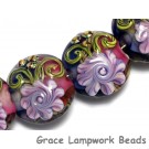 10108312 - Four Hot Pink w/Purple Floral Lentil Beads