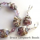 10203104 Bracelet and Earrings using Amethyst/White Pillow Beads