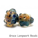 10409401 - Seven Blue & Orange Boro Rondelle Beads