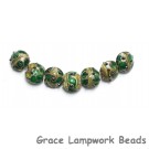 10503902 - Seven Dark Green w/Metal Foil Lentil Beads