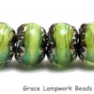 10507721 - Six Spring Green Shimmer Rondelle Beads