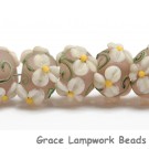 10603701 - Seven Four Pink Floral on Frosted Glass Rondelle Beads