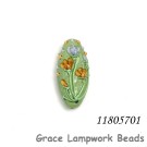 11805701 - Green w/Light Brown Flower Oval Focal Bead