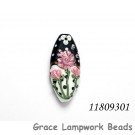 11809301 - Black/White w/Flower & Leaf Oval Focal Bead