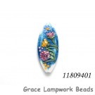 11809401 - Blue w/Pink Raised Flower Oval Focal Bead