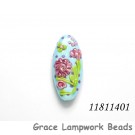 11811401 - Blue w/Pink Flower Oval Focal Bead