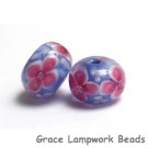 PR06 Clearance - Two Pink Floral w/Lavender Core Rondelle Beads