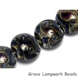 10407312 - Four Black w/Ink Blue Silver Foil Lentil Beads