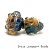 10409401 - Seven Blue & Orange Boro Rondelle Beads