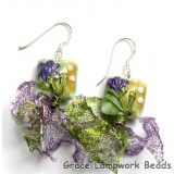 10504504 Earrings using White & Purple Flora Pillow Beads