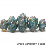 10601911 - Five Graduated Blue Boro Rondelle Beads