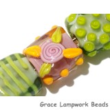 11001704 - Seven Pink/Orange/Green Tile Beads