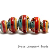 11007811 - Five Carmine Stripes Graduated Rondelle Beads