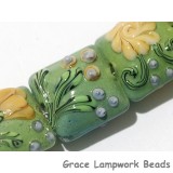 11203904 - Seven Green w/Brown & Purple Flower Pillow Beads