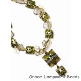 10503404 Necklace using Green w/Silver Foil Pillow Beads