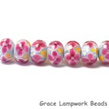 ST08 Clearance - Seven Pink Floral w/Light Blue Core Rondelle Beads