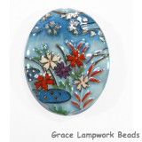 HA043246 - 32x46mm Porcelain Puffed Oval Sky Blue/Floral