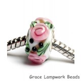 SC10007 - Large Hole White w/Pink Flower Rondelle Bead