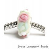 SC10012 - Large Hole Ivory w/Pink Flower Rondelle Bead