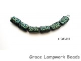 11203803 - Six Green Pearl Surface w/Black Mini Kalera Beads