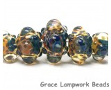 10409411 - Five Graduated Blue & Orange Boro Rondelle Beads