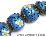 10414212 - Four Arctic Blue Florals Lentil Beads