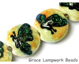 10507112 - Four Green Sparkle Garden Butterfly Lentil Beads