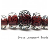 10702711 - Five Graduated Red Core w/Black Strips Rondelle Beads