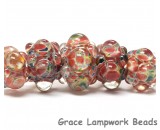 11005711 - Five Graduated OrangeRed & Green Rondelle Beads