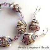 10203104 Bracelet and Earrings using Amethyst/White Pillow Beads