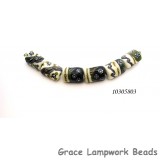 10305803 - Six Green w/Ivory Japanese Kimono Mini Kalera Beads