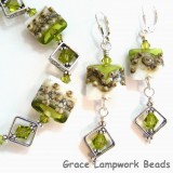 10406404 Earrings using Lime Green w/Ivory Pillow Beads