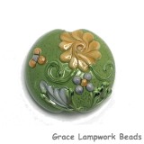 11805702 - Green w/Light Brown Flower Lentil Focal Bead