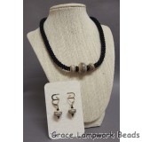 LC-Classic Black and Khaki Kumihimo Necklace and Earrings