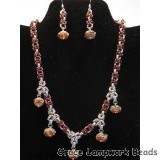 LC-10703801 - Transparent Red w/Silver Foil Necklace & Earrings