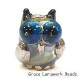 OWL-M-02- Blue dots with beige free style owl bead, size M