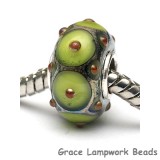 SC10101 - Large Hole Pear Green w/Metal Dots Rondelle Bead