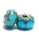 10409001 - Seven Teal Blue w/Metal Dots Rondelle Beads