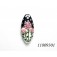 11809301 - Black/White w/Flower & Leaf Oval Focal Bead