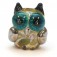 OWL-M-04- Olive green dots free style owl bead, size M