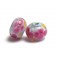 PR08 Clearance - Two Pink Floral w/Light Blue Core Rondelle Beads