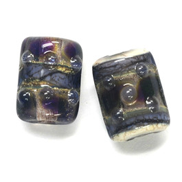 10407303 - Six Black w/Ink Blue Silver Foil Mini Kalera Beads