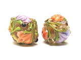 10801007 - Five Light Pink w/Orange Floral Crystal Beads
