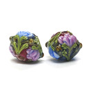 10108307 - Five Hot Pink w/Purple Floral Crystal Beads