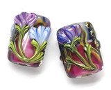 10108303 - Six Hot Pink w/Purple Floral Mini Kalera Beads